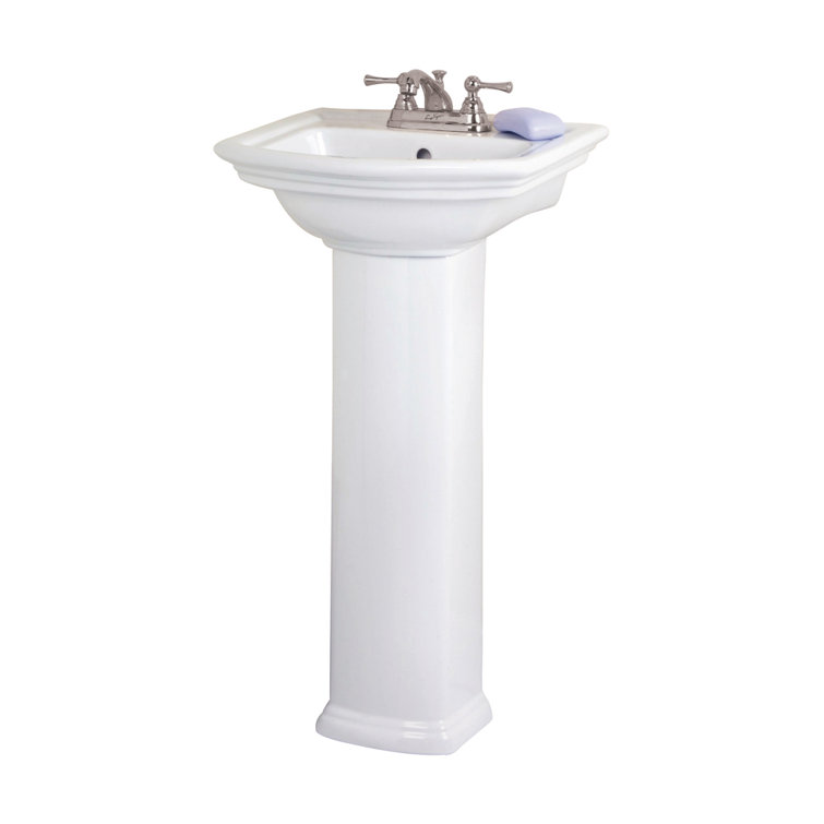 Classic White Ceramic Pedestal Bathroom Sink with Overflow