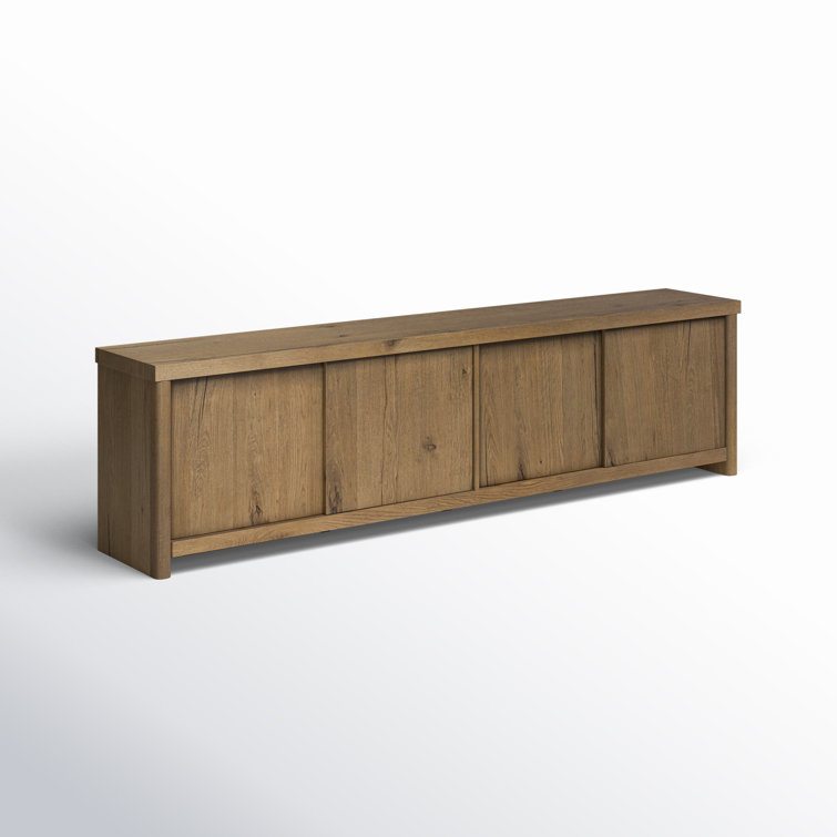 Worn Oak Solid Wood Media Console with Sliding Doors