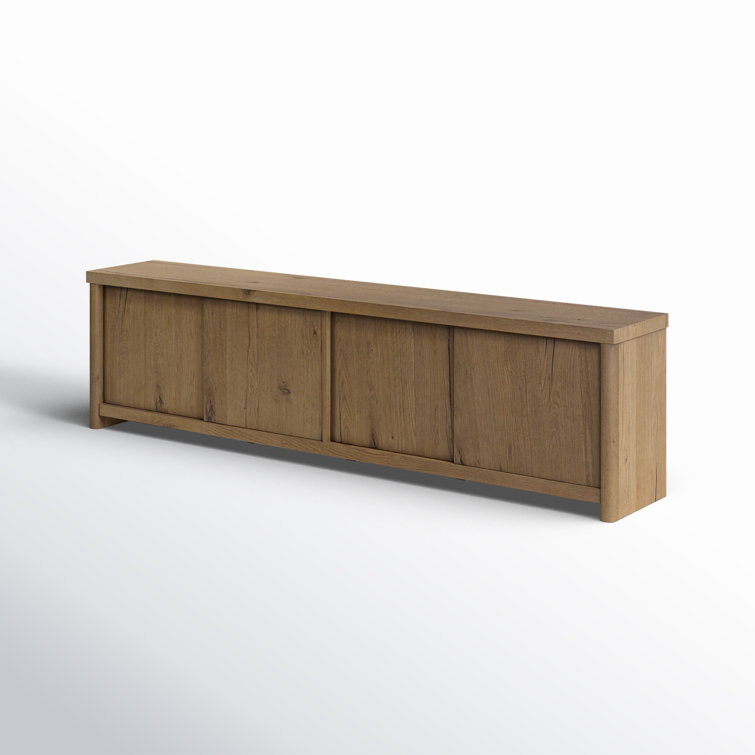 Worn Oak Solid Wood Media Console with Sliding Doors