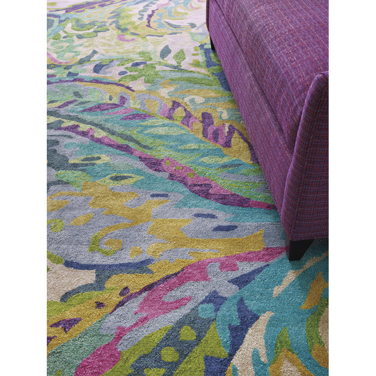 Handmade Serenity Blue Wool & Viscose Tufted Rectangular Rug