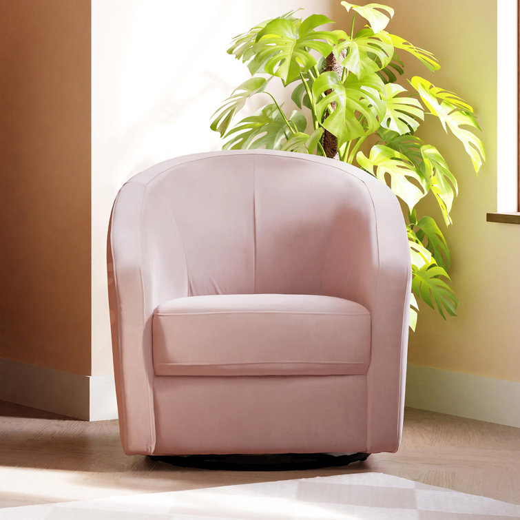 Blush Pink Velvet Handcrafted Swivel Glider with Wooden Base
