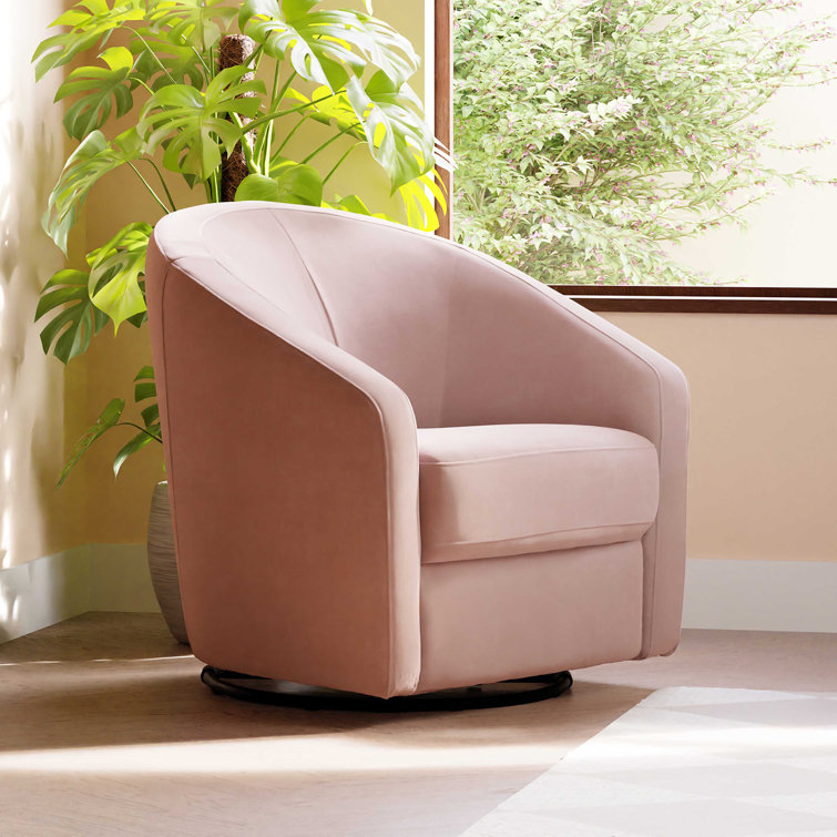 Blush Pink Velvet Handcrafted Swivel Glider with Wooden Base