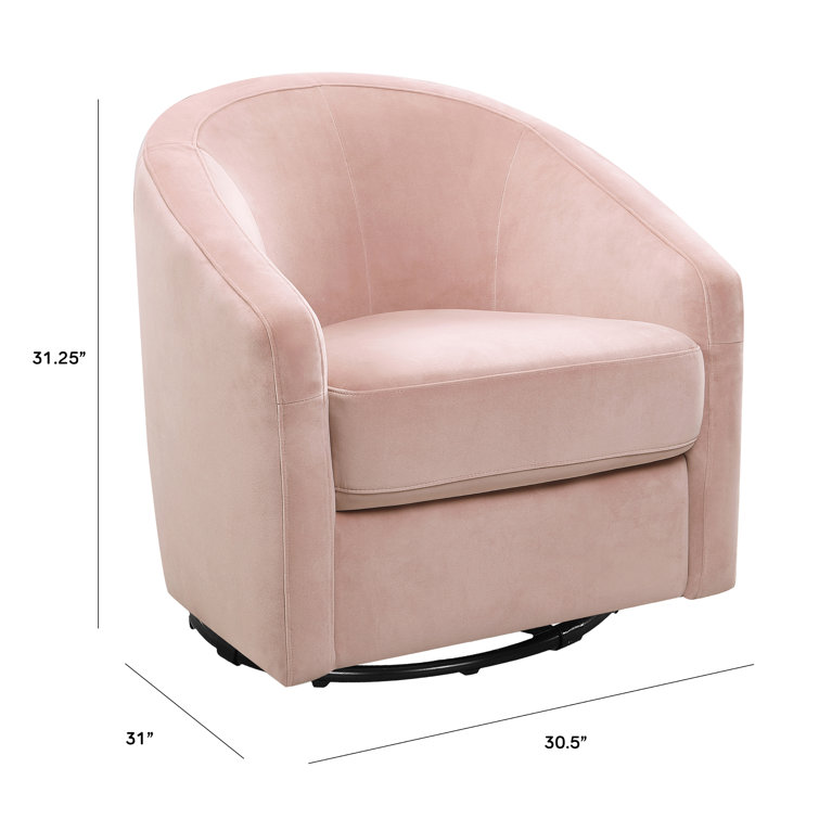Blush Pink Velvet Handcrafted Swivel Glider with Wooden Base