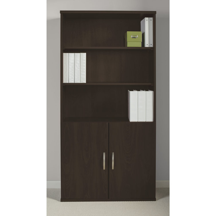 Mocha Cherry 36W Adjustable 5-Shelf Bookcase with Doors