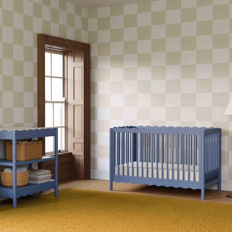 Cove Blue Pine Wood 4-in-1 Convertible Crib with Toddler Bed Kit