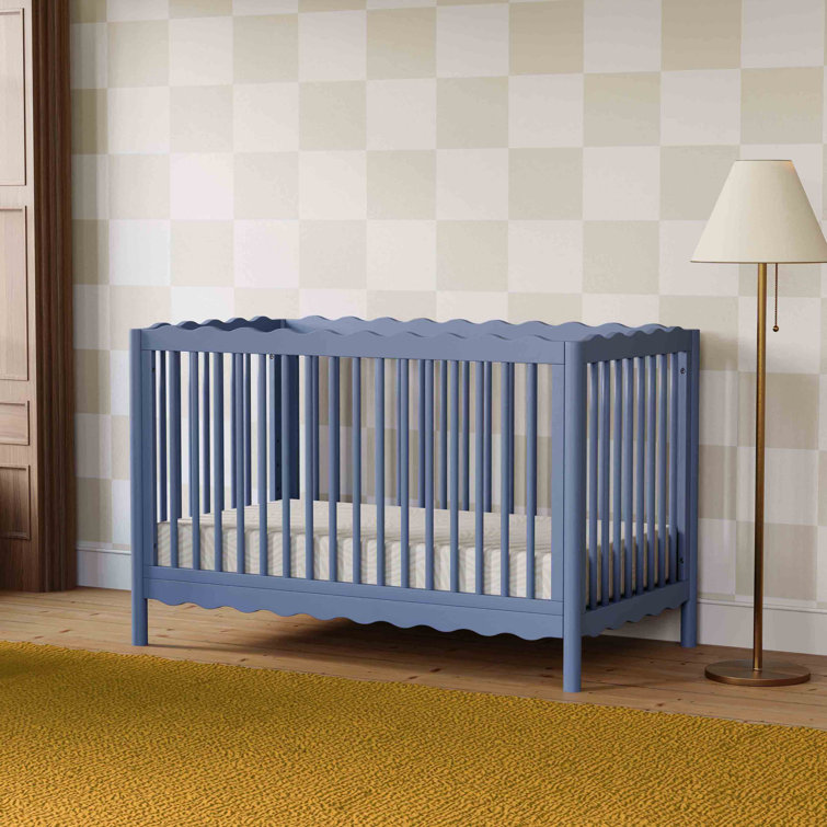 Cove Blue Pine Wood 4-in-1 Convertible Crib with Toddler Bed Kit