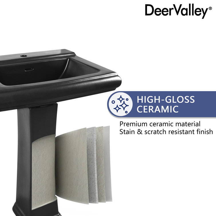 Apex Black Ceramic Rectangular Pedestal Sink with Single Faucet Hole