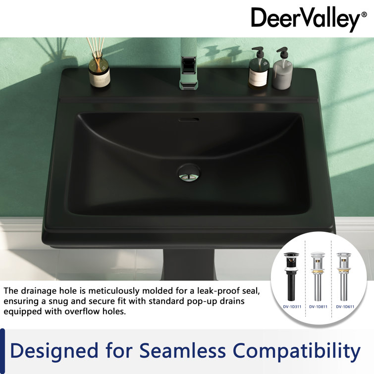 Apex Black Ceramic Rectangular Pedestal Sink with Single Faucet Hole
