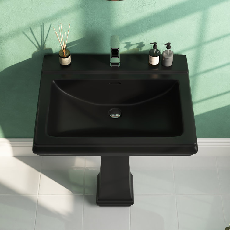 Apex Black Ceramic Rectangular Pedestal Sink with Single Faucet Hole