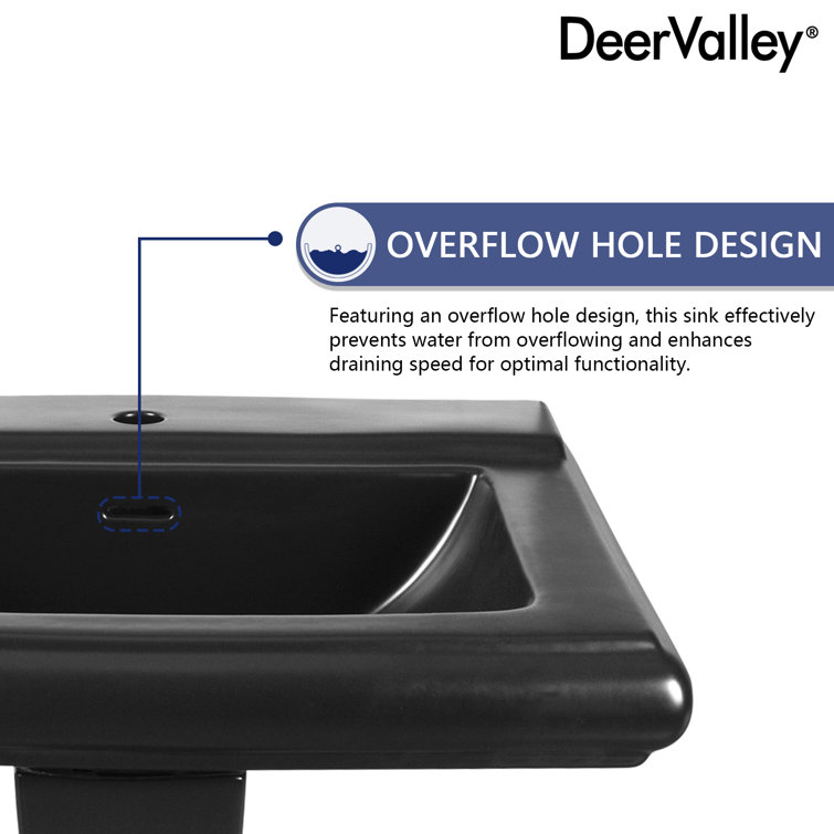 Apex Black Ceramic Rectangular Pedestal Sink with Single Faucet Hole