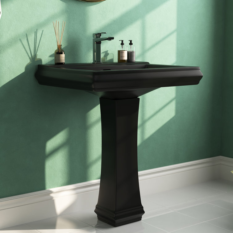 Apex Black Ceramic Rectangular Pedestal Sink with Single Faucet Hole