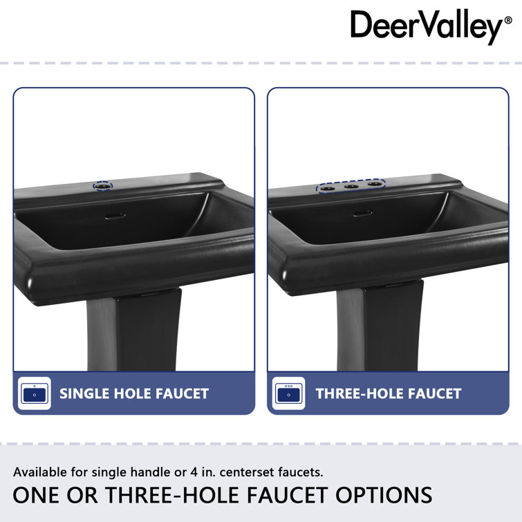 Apex Black Ceramic Rectangular Pedestal Sink with Single Faucet Hole