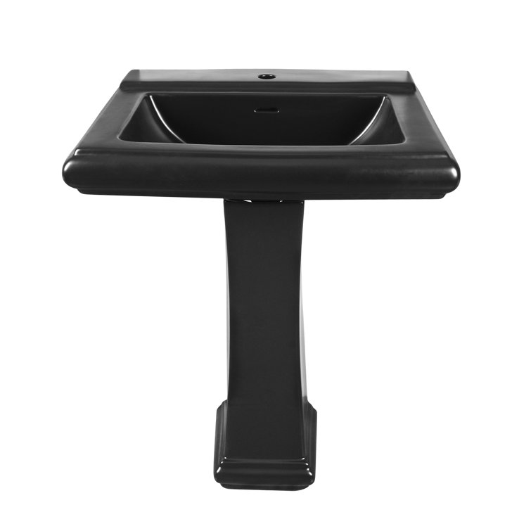 Apex Black Ceramic Rectangular Pedestal Sink with Single Faucet Hole