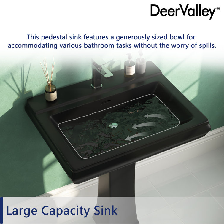 Apex Black Ceramic Rectangular Pedestal Sink with Single Faucet Hole