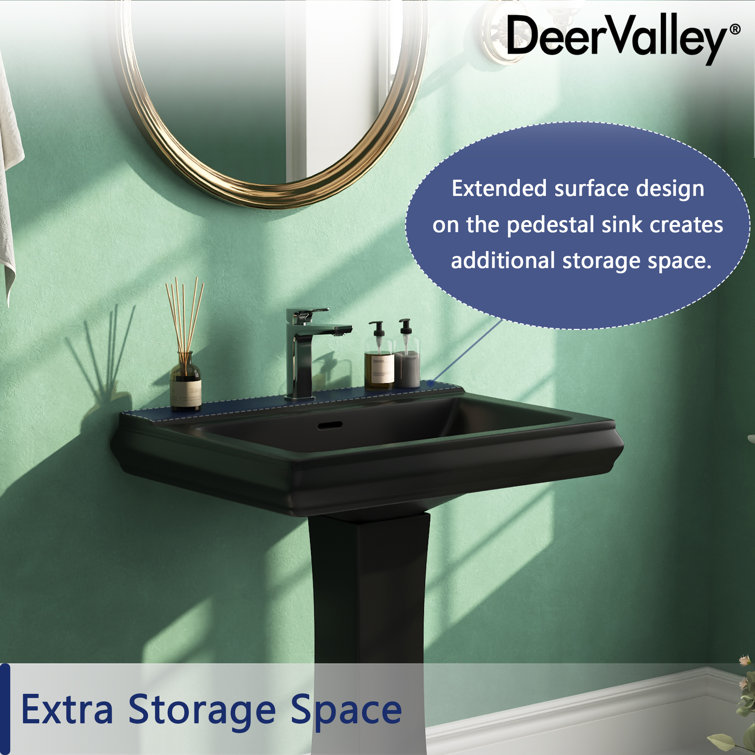 Apex Black Ceramic Rectangular Pedestal Sink with Single Faucet Hole