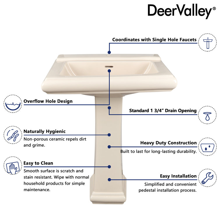 Bone Ceramic Single Hole Pedestal Bathroom Sink