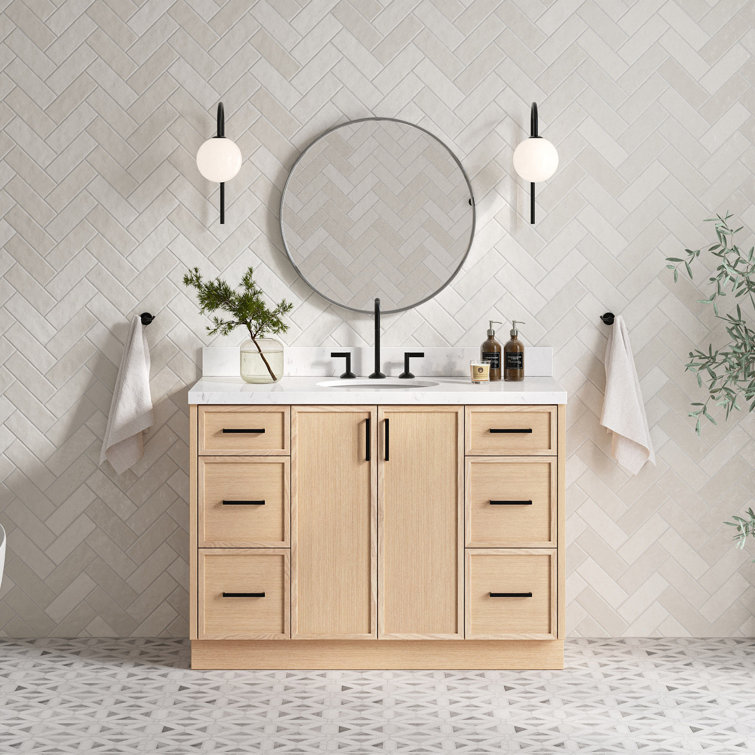 Kelly 48 Inch Oak Single Bathroom Vanity Base with Drawers