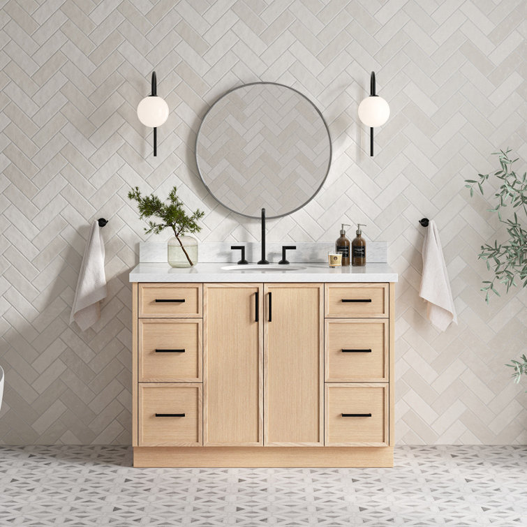 Kelly 49" Oak Single Sink Vanity with Carrara Marble Top