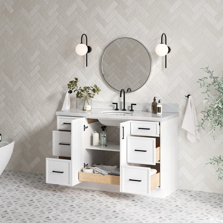 Kelly 55" White Solid Wood Single Sink Vanity with Carrara Marble Top