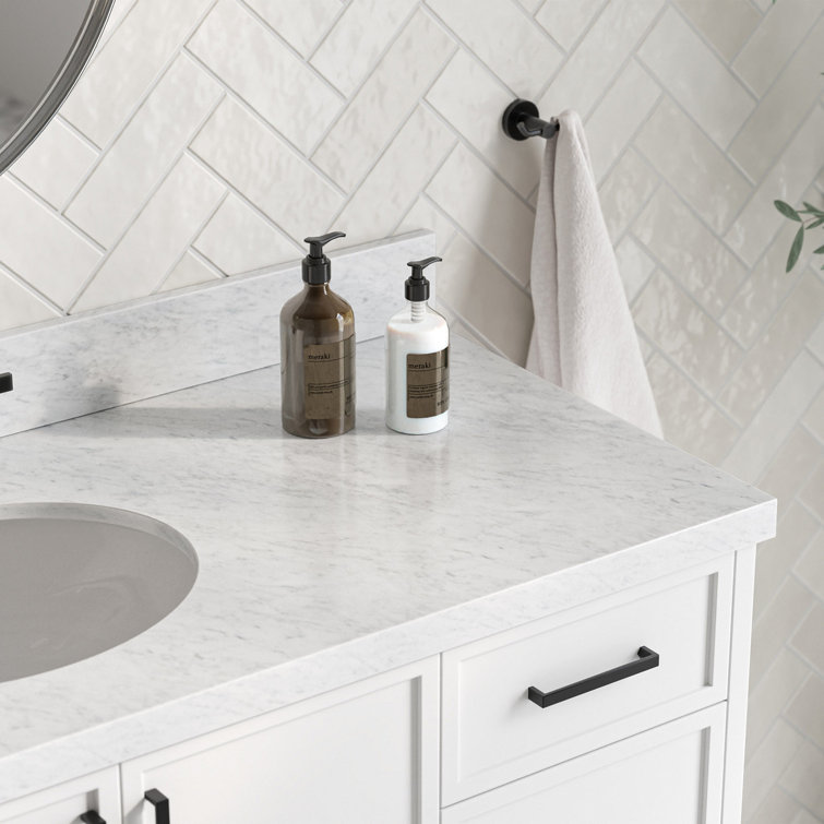 Kelly 55" White Solid Wood Single Sink Vanity with Carrara Marble Top
