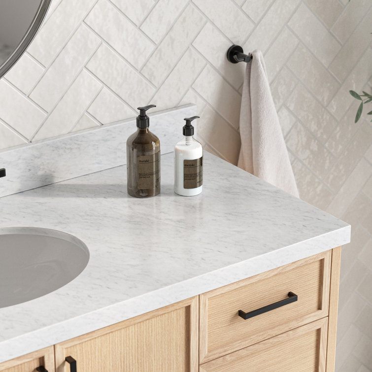 Kelly 55" White Oak Single Sink Vanity with Marble Top