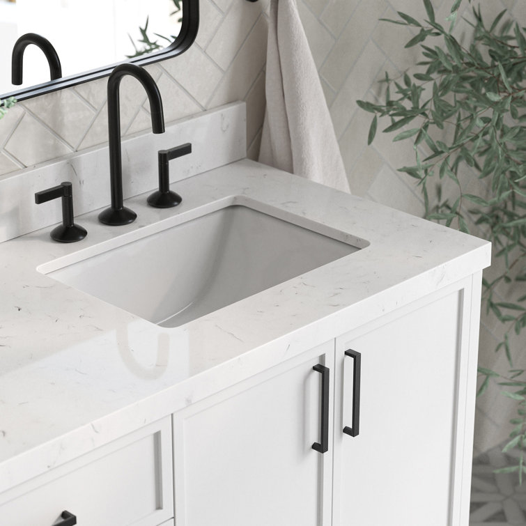 White Solid Wood Double Sink Bathroom Vanity with Carrara Quartz Top