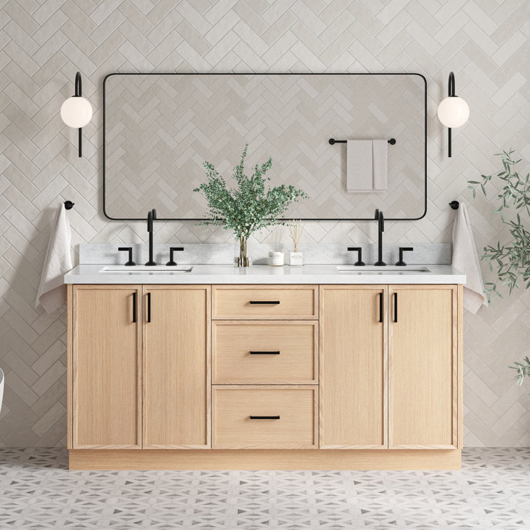 Kelly 73" White Oak Double Sink Vanity with Marble Top