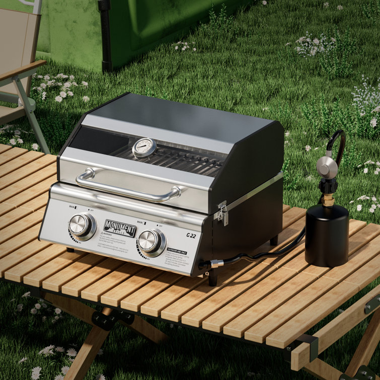 Portable Stainless Steel 2-Burner Propane Gas Grill with Clearview Lid