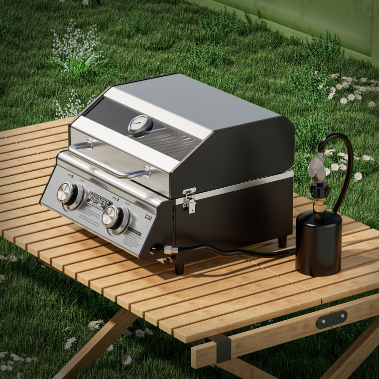 Portable Stainless Steel 2-Burner Propane Gas Grill with Clearview Lid