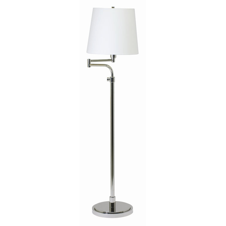 Adjustable Polished Nickel Swing Arm Floor Lamp with Off-White Linen Shade