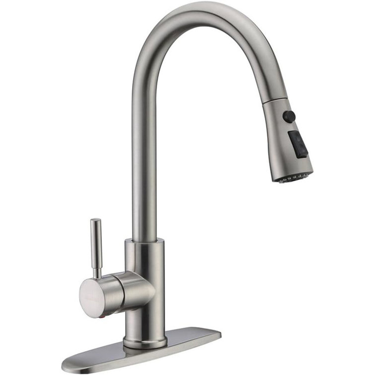 Brushed Nickel Single Handle High Arc Pull Out Kitchen Faucet