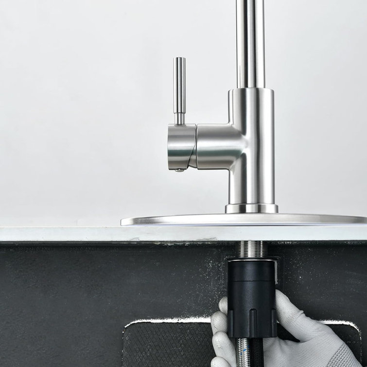 Brushed Nickel Single Handle High Arc Pull Out Kitchen Faucet