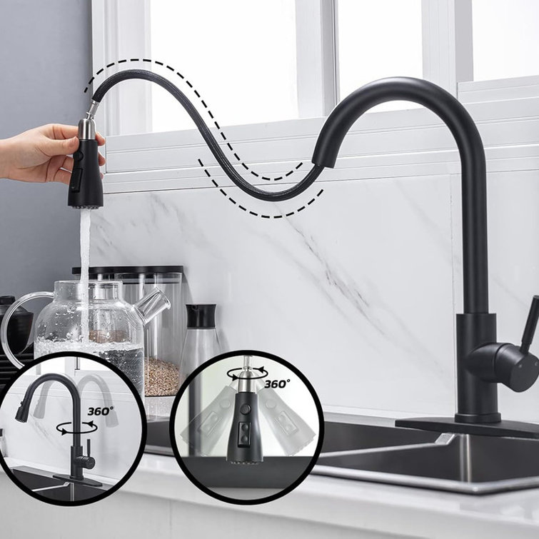 Matte Black Stainless Steel Pull Down Kitchen Faucet with Single Handle
