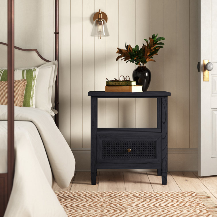 Desert Sand Solid Wood Nightstand with Cane Drawer