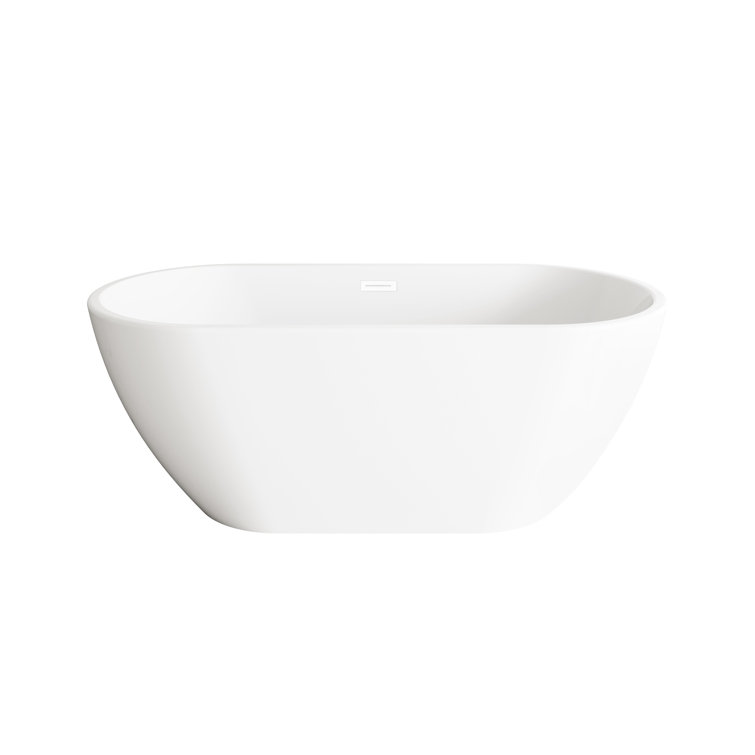 Elegant Glossy White Acrylic Freestanding Bathtub with Polished Trim