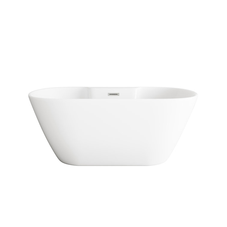 Glossy White 59 Inch Acrylic Freestanding Bathtub with Brushed Nickel Trim