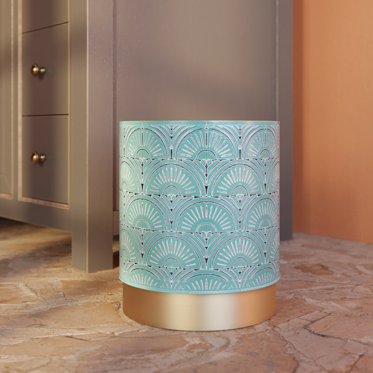 Sadie Blue-Green Metal Waste Basket with Gold Base