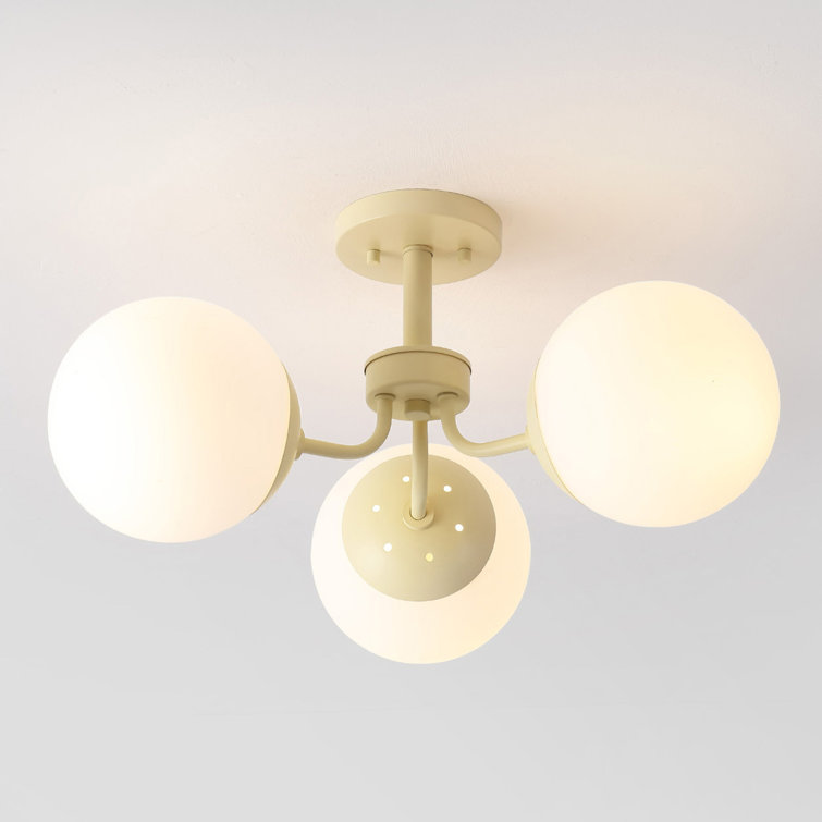 Beige Glass Globe LED Semi Flush Mount Light, 23.5"