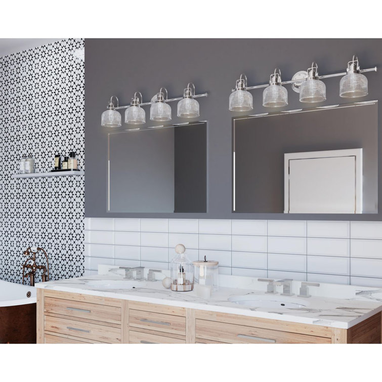 Archie Polished Chrome 4-Light Vintage Vanity Fixture with Double Prismatic Glass Shades
