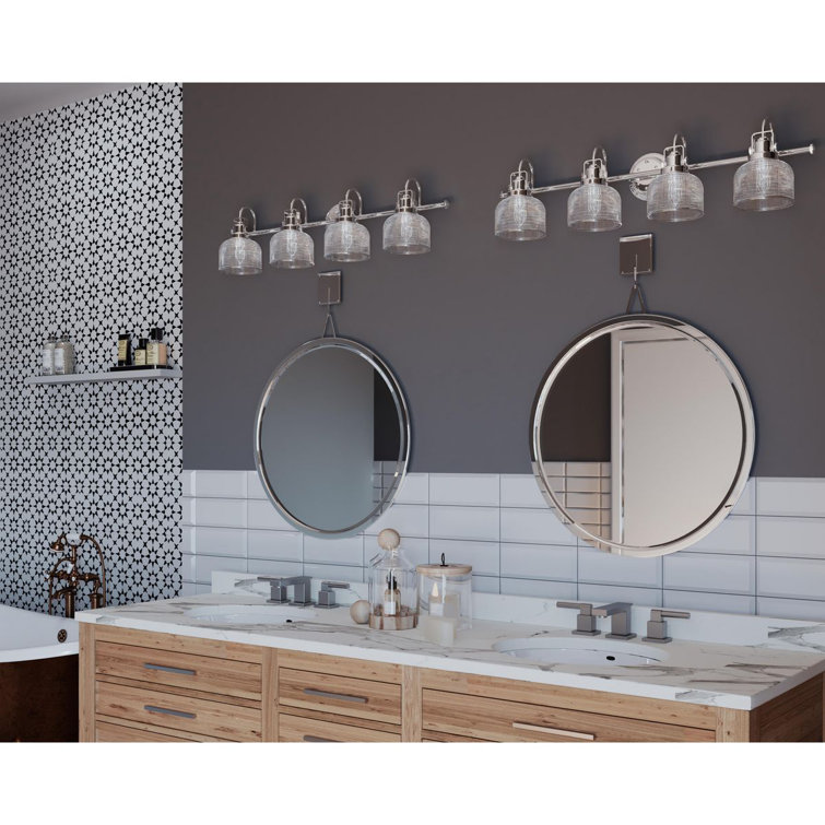 Archie Polished Chrome 4-Light Vintage Vanity Fixture with Double Prismatic Glass Shades