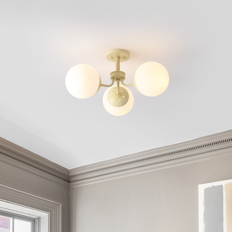 Beige Glass Globe LED Semi Flush Mount Light, 23.5"