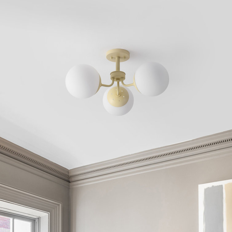 Beige Glass Globe LED Semi Flush Mount Light, 23.5"
