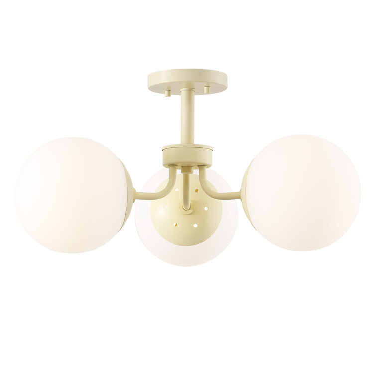 Beige Glass Globe LED Semi Flush Mount Light, 23.5"