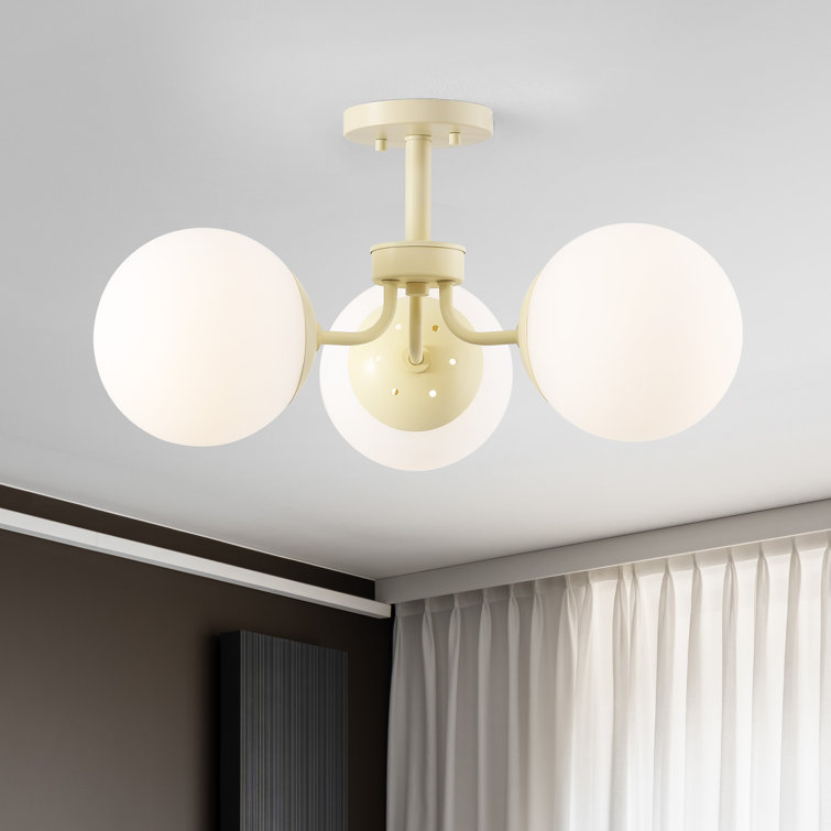 Beige Glass Globe LED Semi Flush Mount Light, 23.5"
