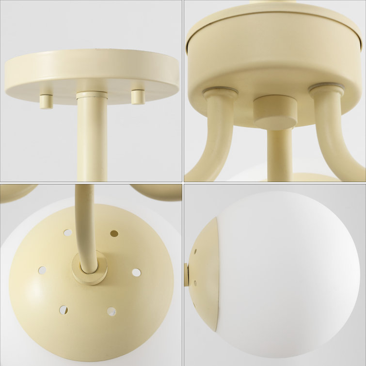 Beige Glass Globe LED Semi Flush Mount Light, 23.5"