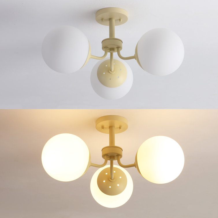 Beige Glass Globe LED Semi Flush Mount Light, 23.5"