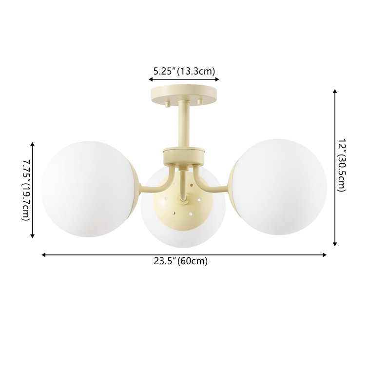 Beige Glass Globe LED Semi Flush Mount Light, 23.5"