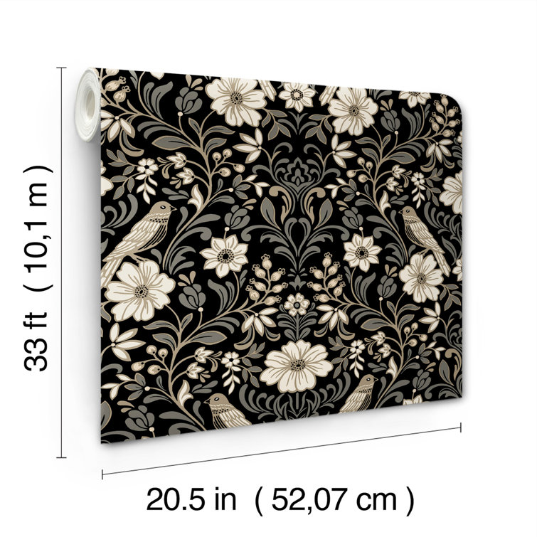 Black and White Damask Pre-pasted Washable Wallpaper