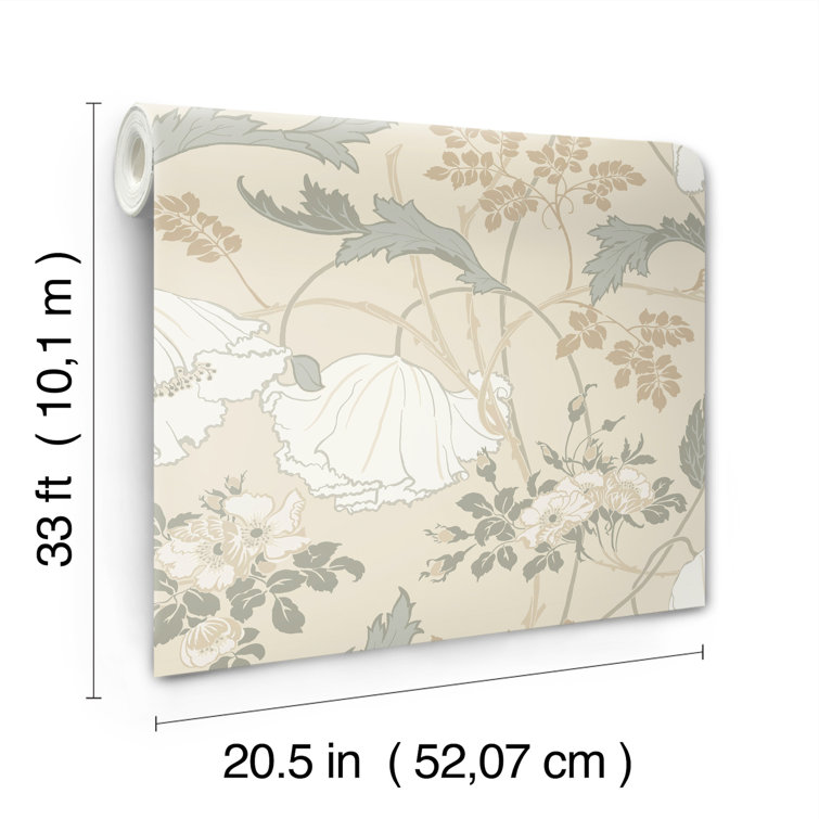 Ivory and Gray Floral Pre-pasted Washable Wallpaper