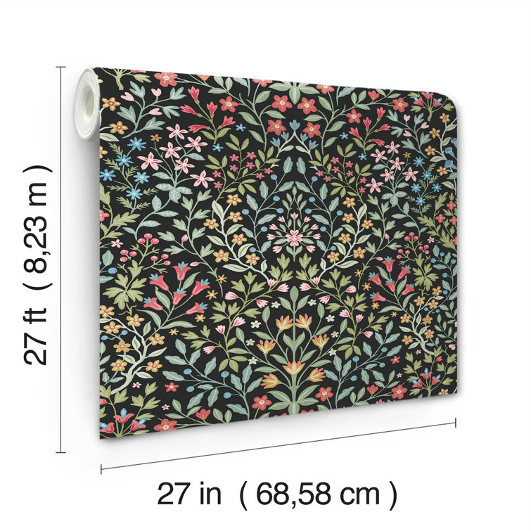 Black Multicolor Floral Garden Terrace Wallpaper